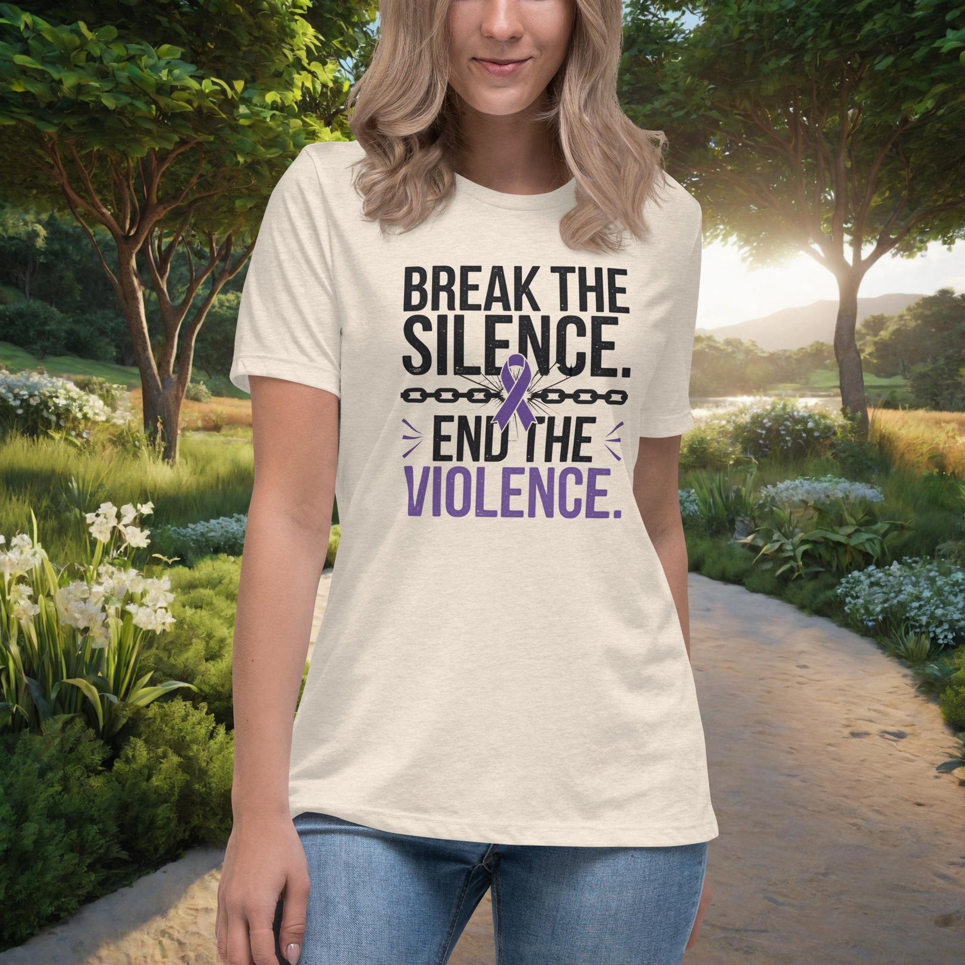 Break The Silence. End The Violence Women's Relaxed T-Shirt, Personalized Domestic Violence Awareness & Survivor Support Shirt - MySisterIsASurvivor