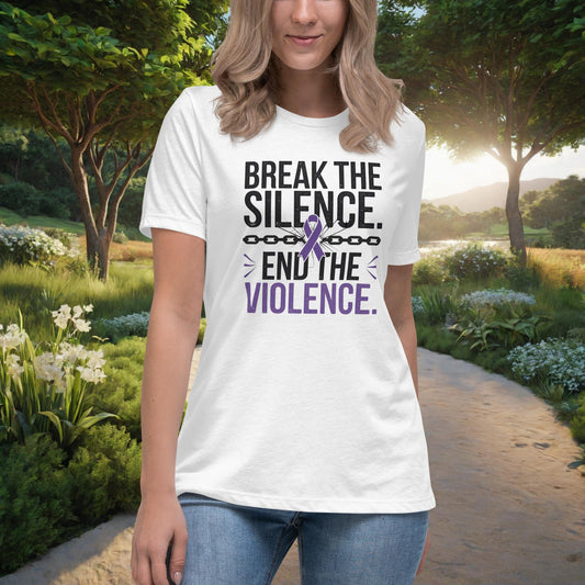 Break The Silence. End The Violence Women's Relaxed T-Shirt, Personalized Domestic Violence Awareness & Survivor Support Shirt - MySisterIsASurvivor