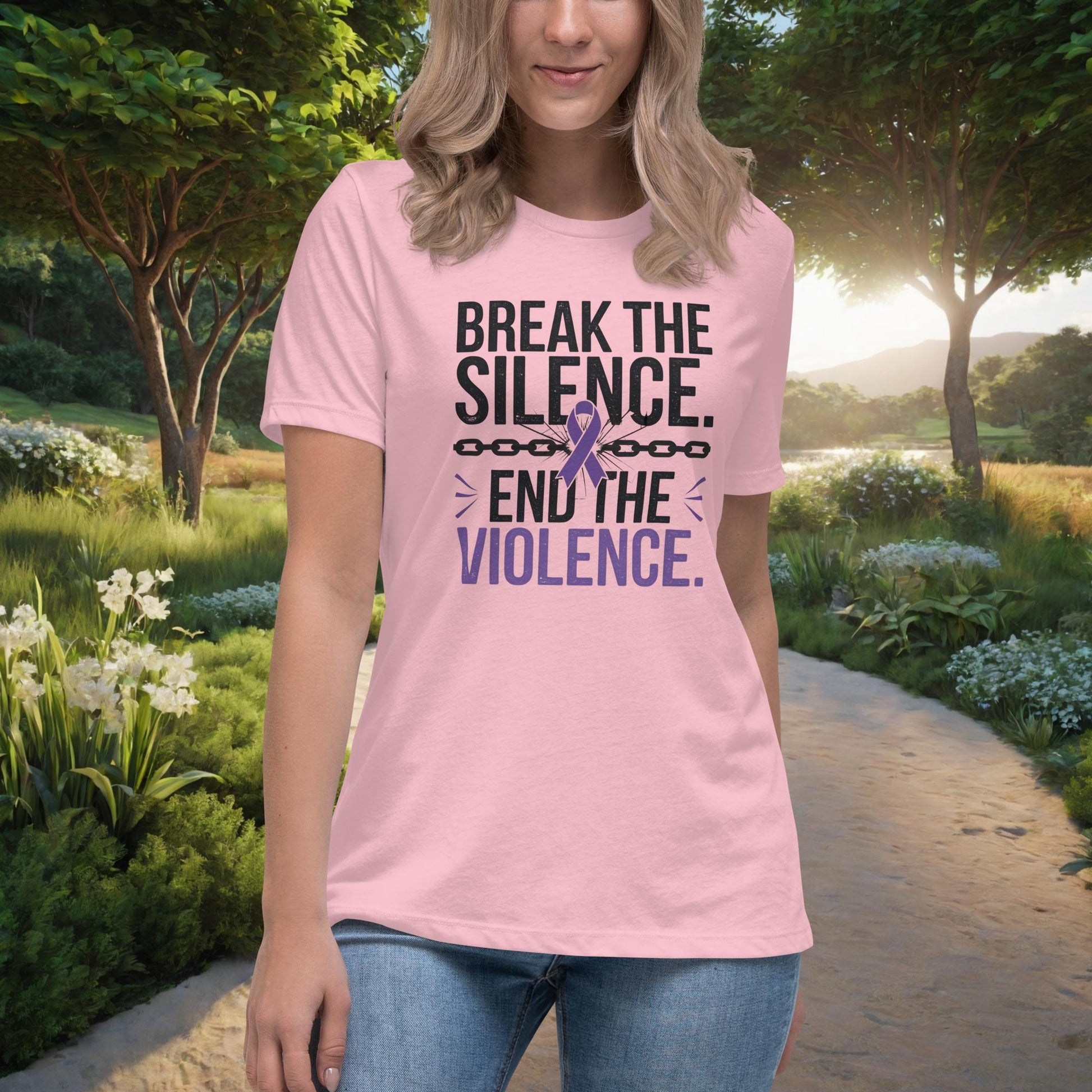 Break The Silence. End The Violence Women's Relaxed T-Shirt, Personalized Domestic Violence Awareness & Survivor Support Shirt - MySisterIsASurvivor