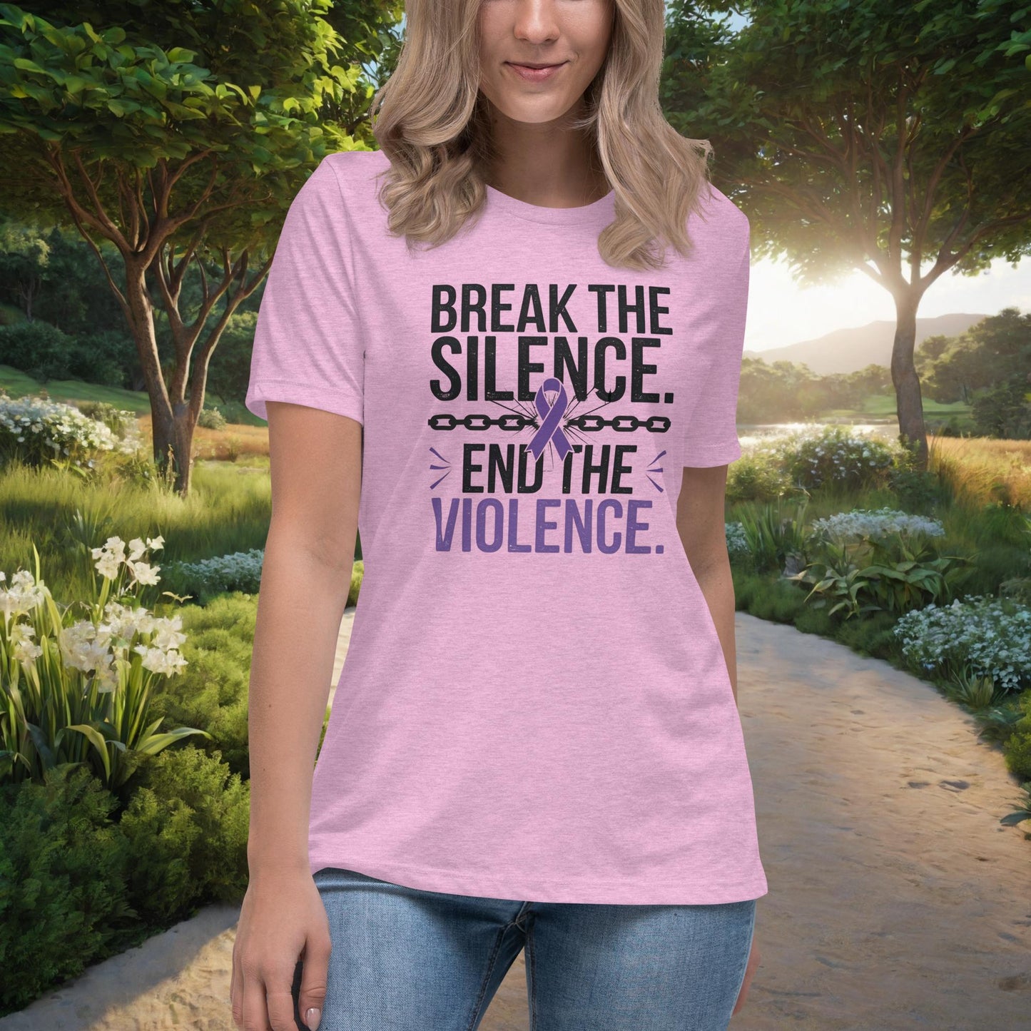Break The Silence. End The Violence Women's Relaxed T-Shirt, Personalized Domestic Violence Awareness & Survivor Support Shirt - MySisterIsASurvivor
