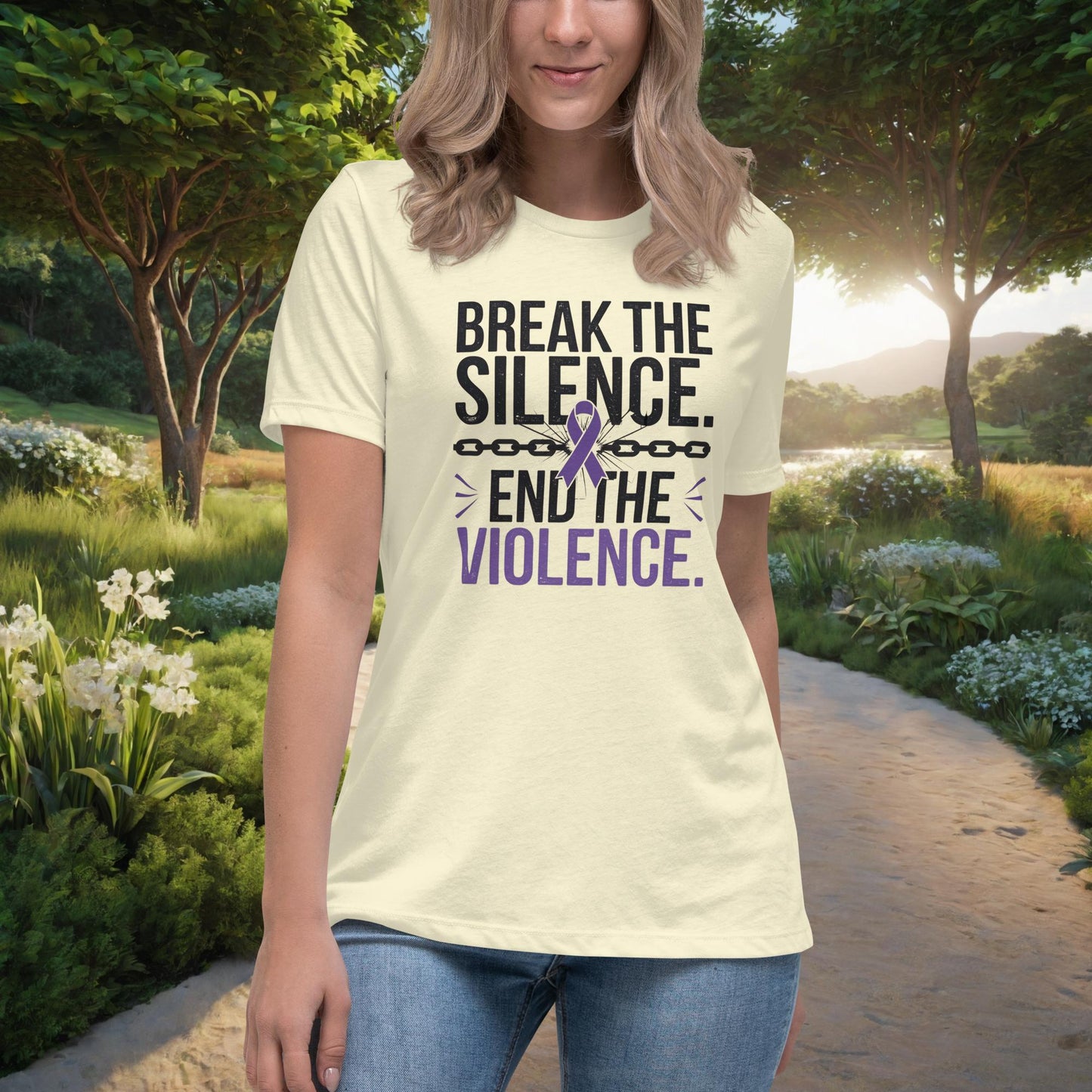 Break The Silence. End The Violence Women's Relaxed T-Shirt, Personalized Domestic Violence Awareness & Survivor Support Shirt - MySisterIsASurvivor