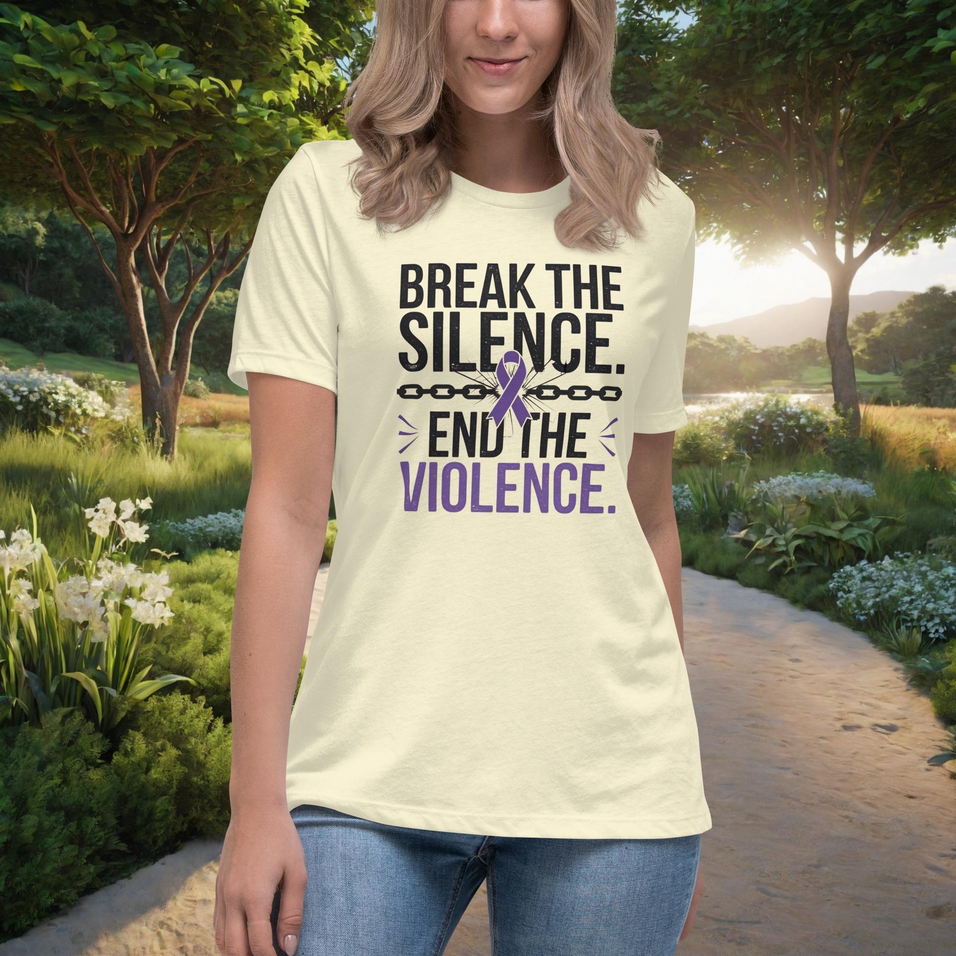 Break The Silence. End The Violence Women's Relaxed T-Shirt, Personalized Domestic Violence Awareness & Survivor Support Shirt - MySisterIsASurvivor