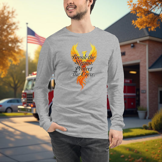 Break The Stigma - Firefighter Mental Health Advocacy Long Sleeve Tee, PTSD Awareness Gift - MySisterIsASurvivor