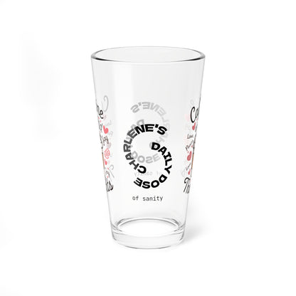 "Caffeine And Kind Thoughts" personalized funny pint glass with humor and daily doses of self-care and positivity.