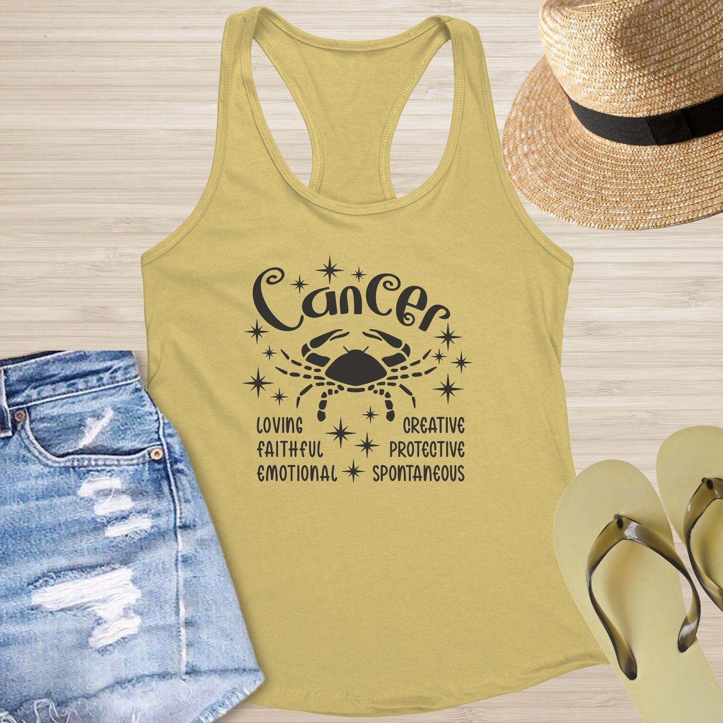 Cancer Racerback Tank - Celestial Zodiac Tank for Emotional Growth & Self - Care - MySisterIsASurvivor