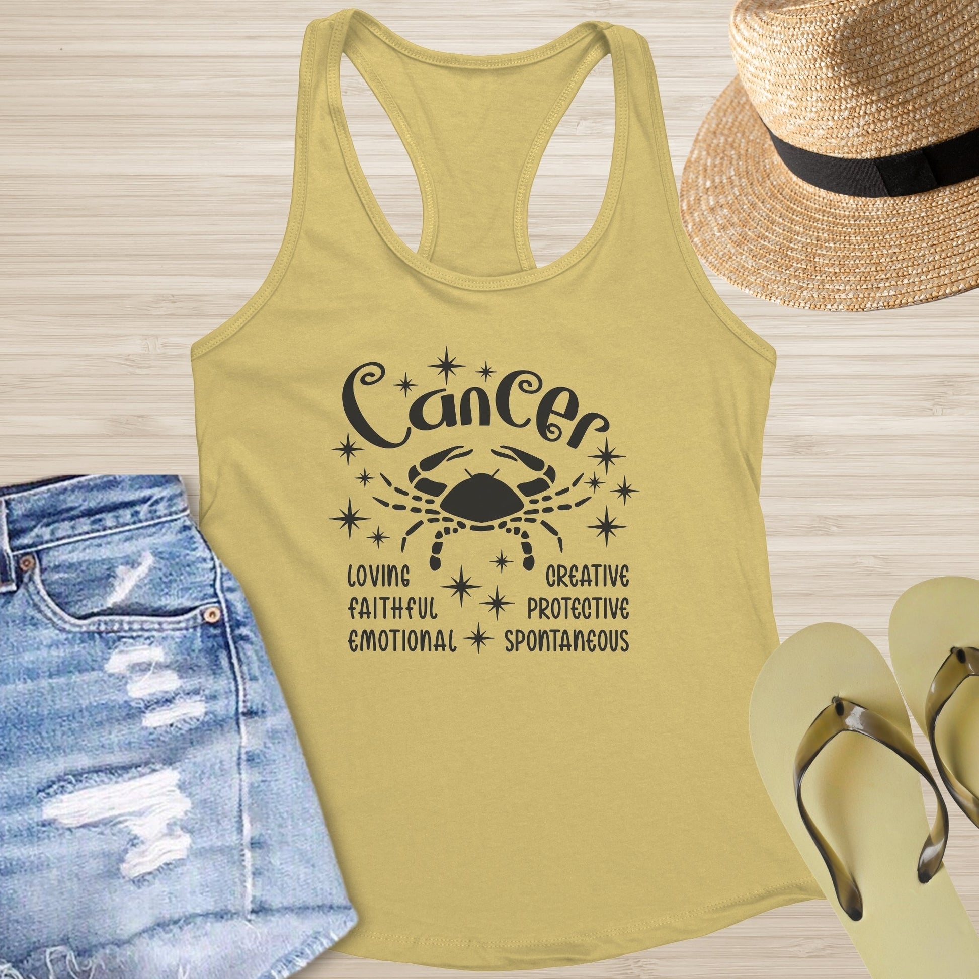Cancer Racerback Tank - Celestial Zodiac Tank for Emotional Growth & Self - Care - MySisterIsASurvivor