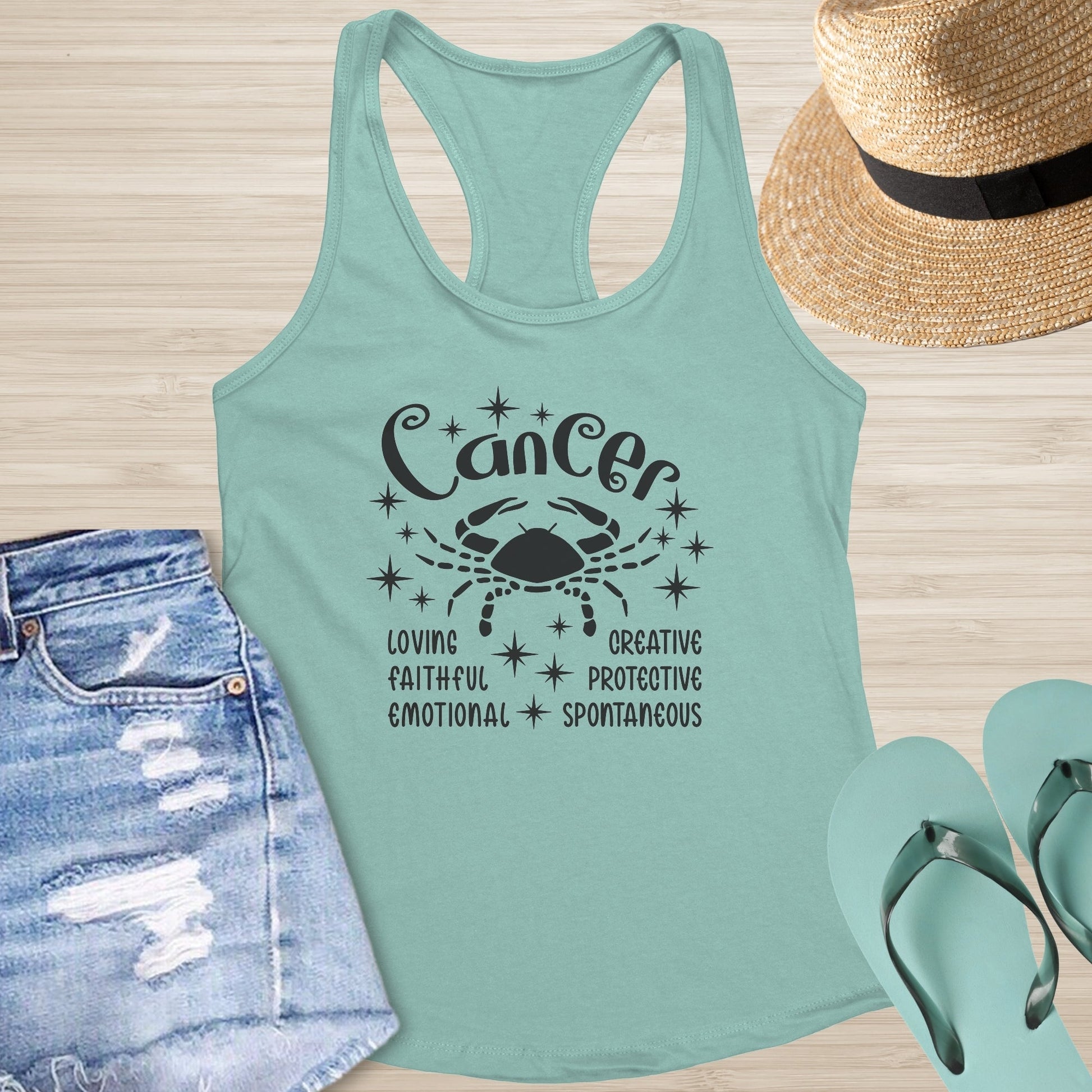 Cancer Racerback Tank - Celestial Zodiac Tank for Emotional Growth & Self - Care - MySisterIsASurvivor