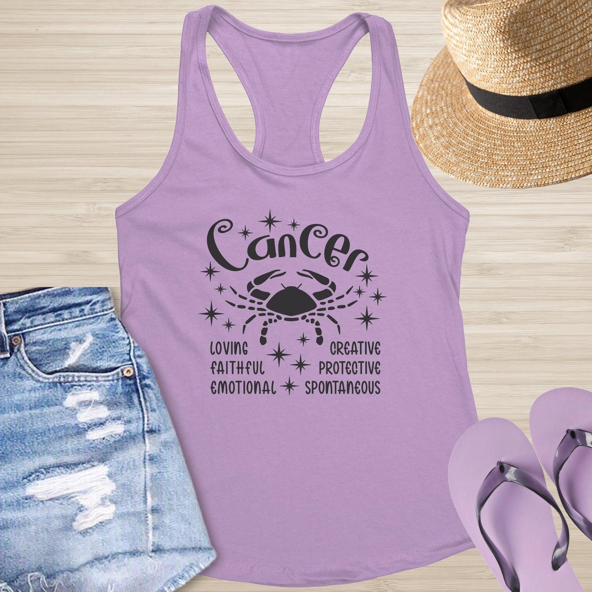 Cancer Racerback Tank - Celestial Zodiac Tank for Emotional Growth & Self - Care - MySisterIsASurvivor