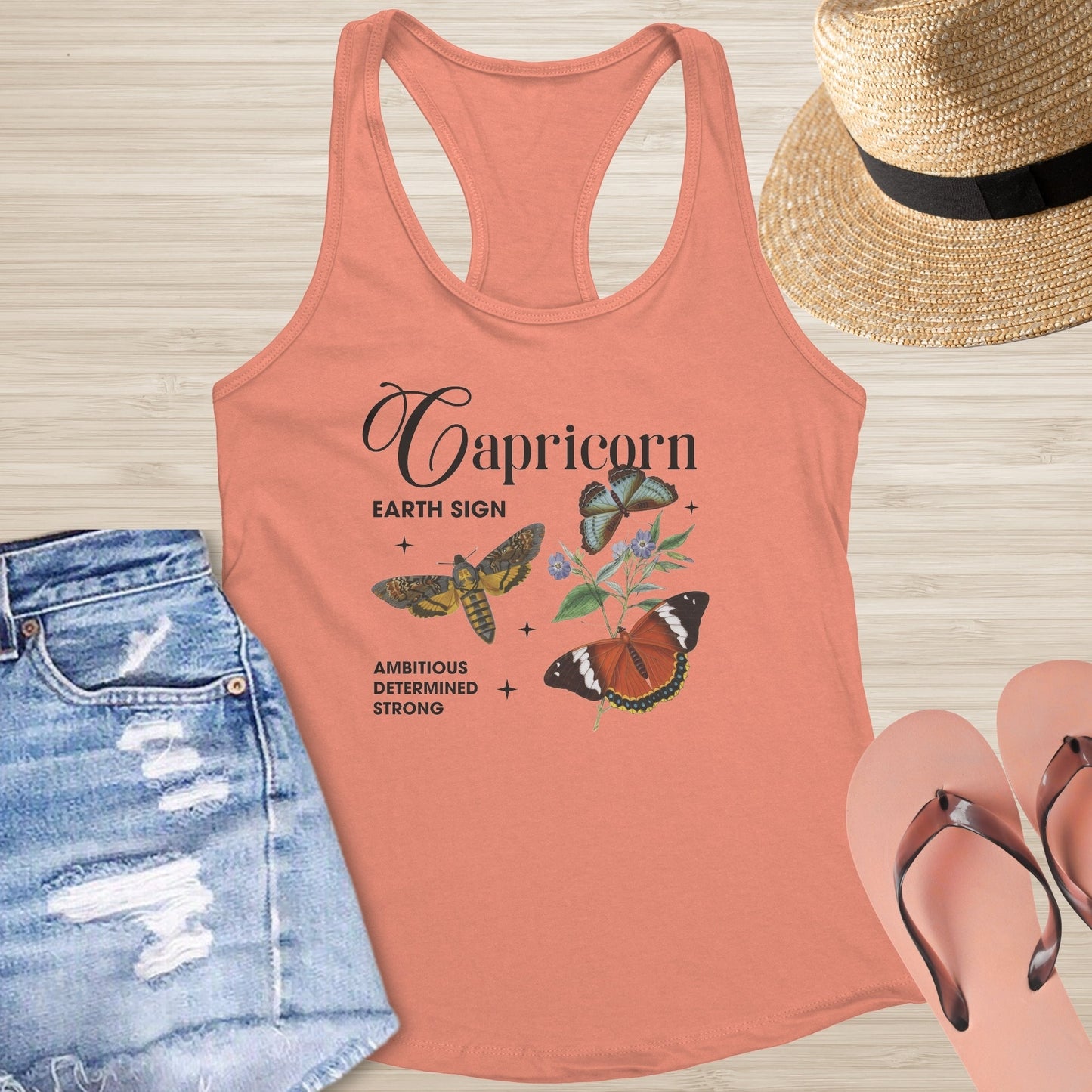 Capricorn Butterfly Racerback Tank - Astrology & Mental Health Tank with Butterfly Symbol - MySisterIsASurvivor