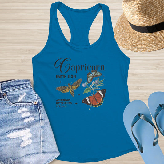 Capricorn Butterfly Racerback Tank - Astrology & Mental Health Tank with Butterfly Symbol - MySisterIsASurvivor