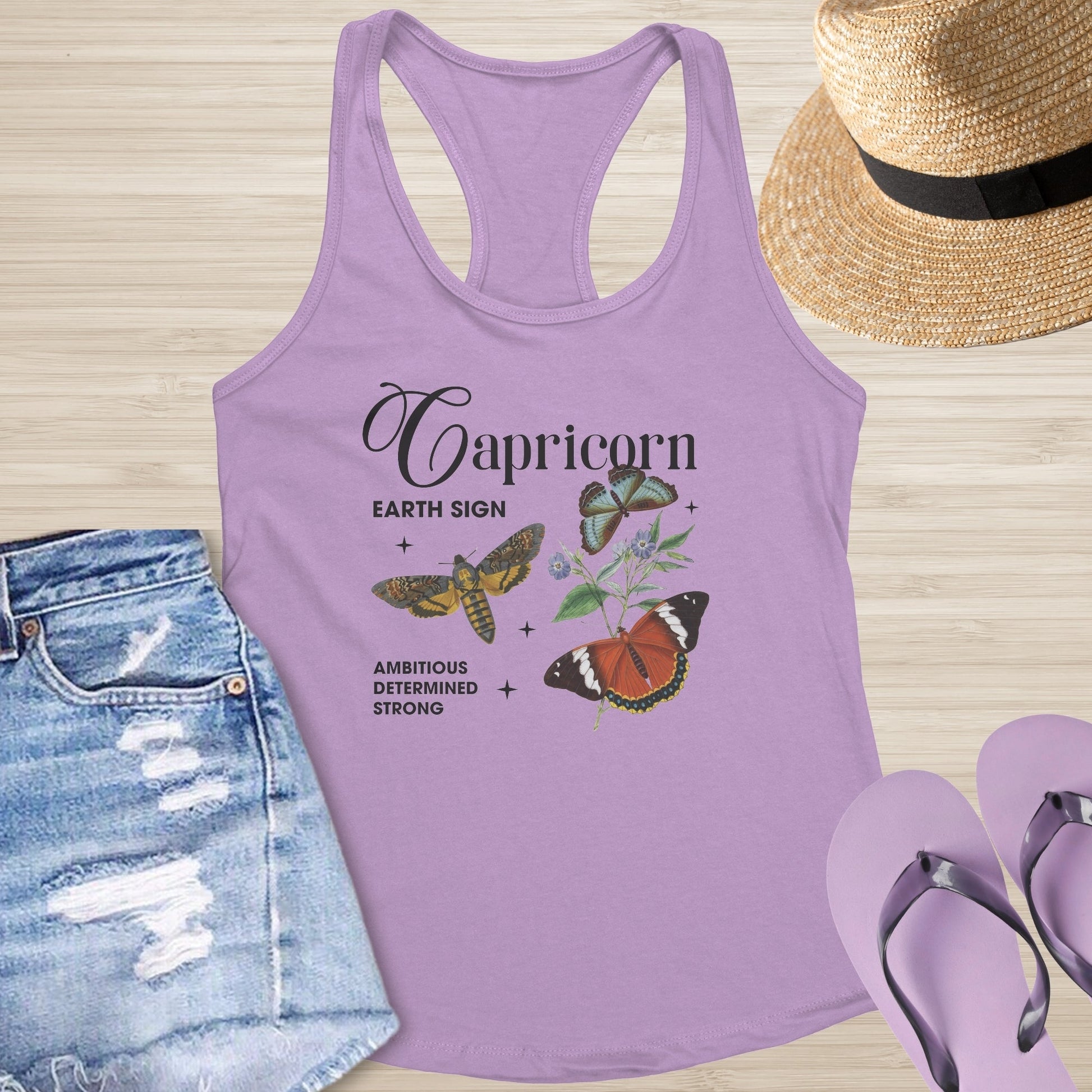 Capricorn Butterfly Racerback Tank - Astrology & Mental Health Tank with Butterfly Symbol - MySisterIsASurvivor