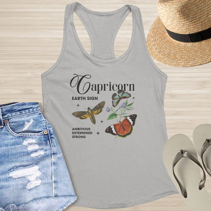 Capricorn Butterfly Racerback Tank - Astrology & Mental Health Tank with Butterfly Symbol - MySisterIsASurvivor