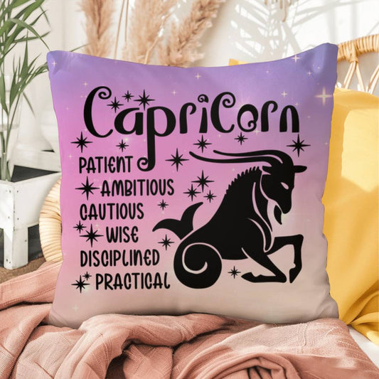 Capricorn zodiac pillow with earthy tones and spiritual astrology vibes