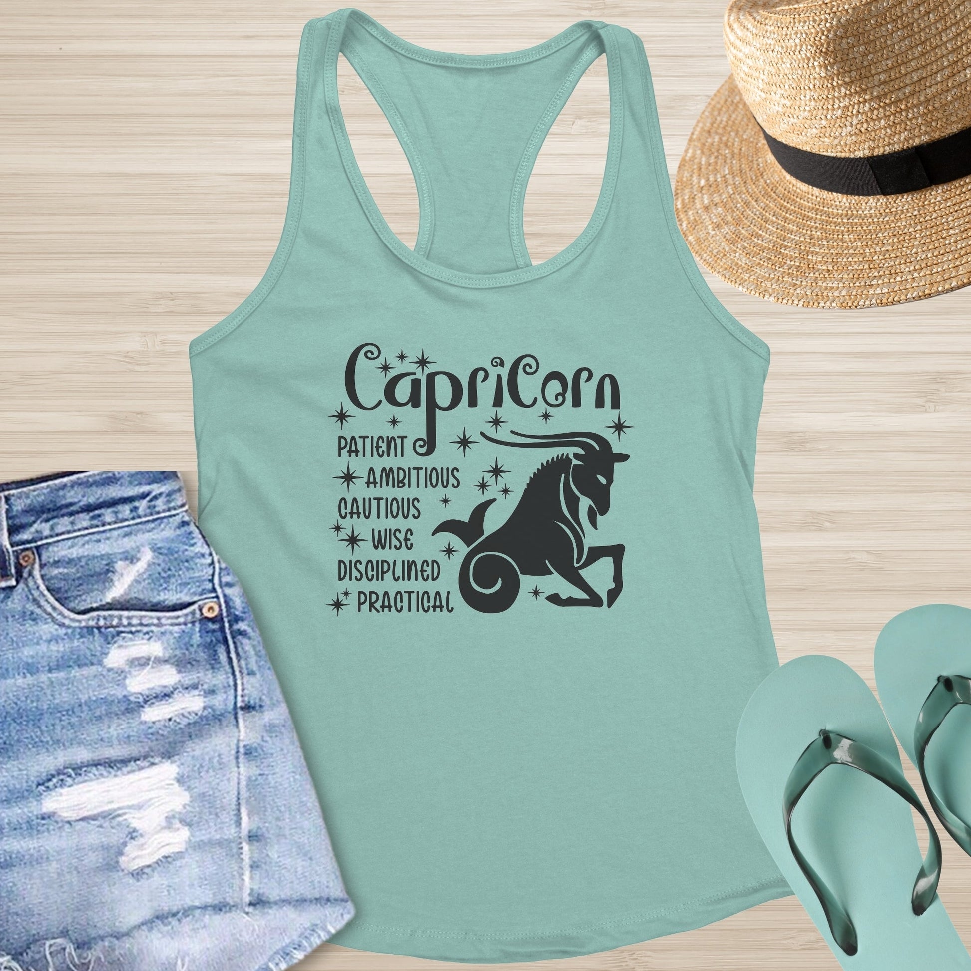 Capricorn Racerback Tank - Grounded Astrology Shirt for Healing & Mental Clarity - MySisterIsASurvivor