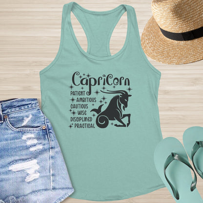 Capricorn Racerback Tank - Grounded Astrology Shirt for Healing & Mental Clarity - MySisterIsASurvivor