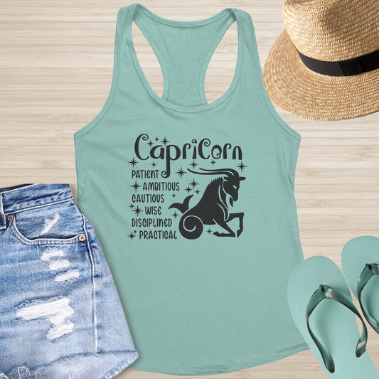 Capricorn Racerback Tank - Grounded Astrology Shirt for Healing & Mental Clarity - MySisterIsASurvivor