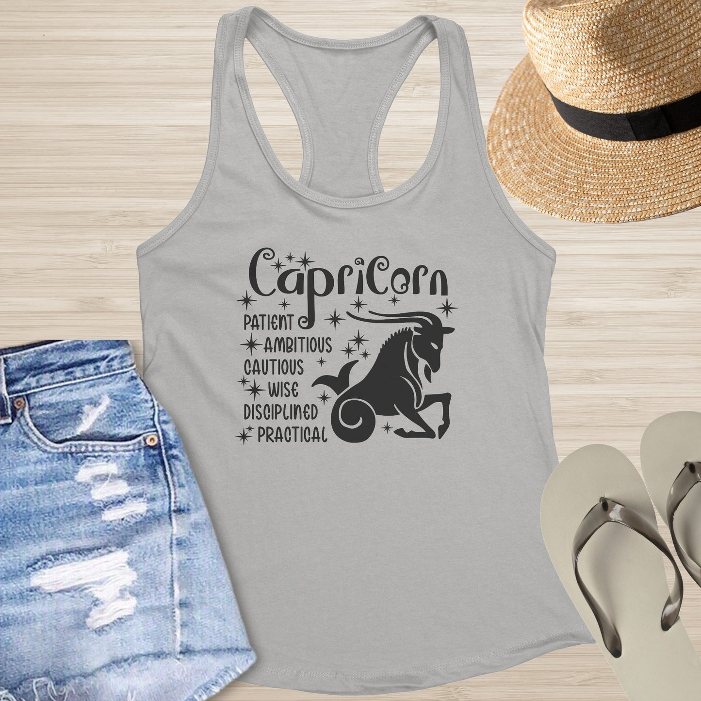Capricorn Racerback Tank - Grounded Astrology Shirt for Healing & Mental Clarity - MySisterIsASurvivor