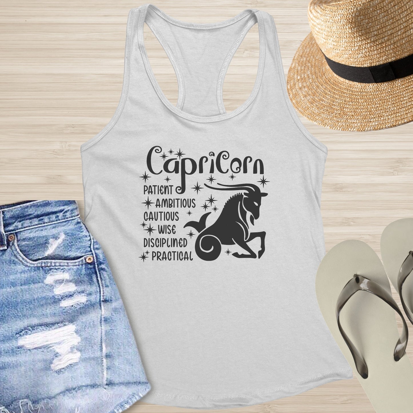 Capricorn Racerback Tank - Grounded Astrology Shirt for Healing & Mental Clarity - MySisterIsASurvivor