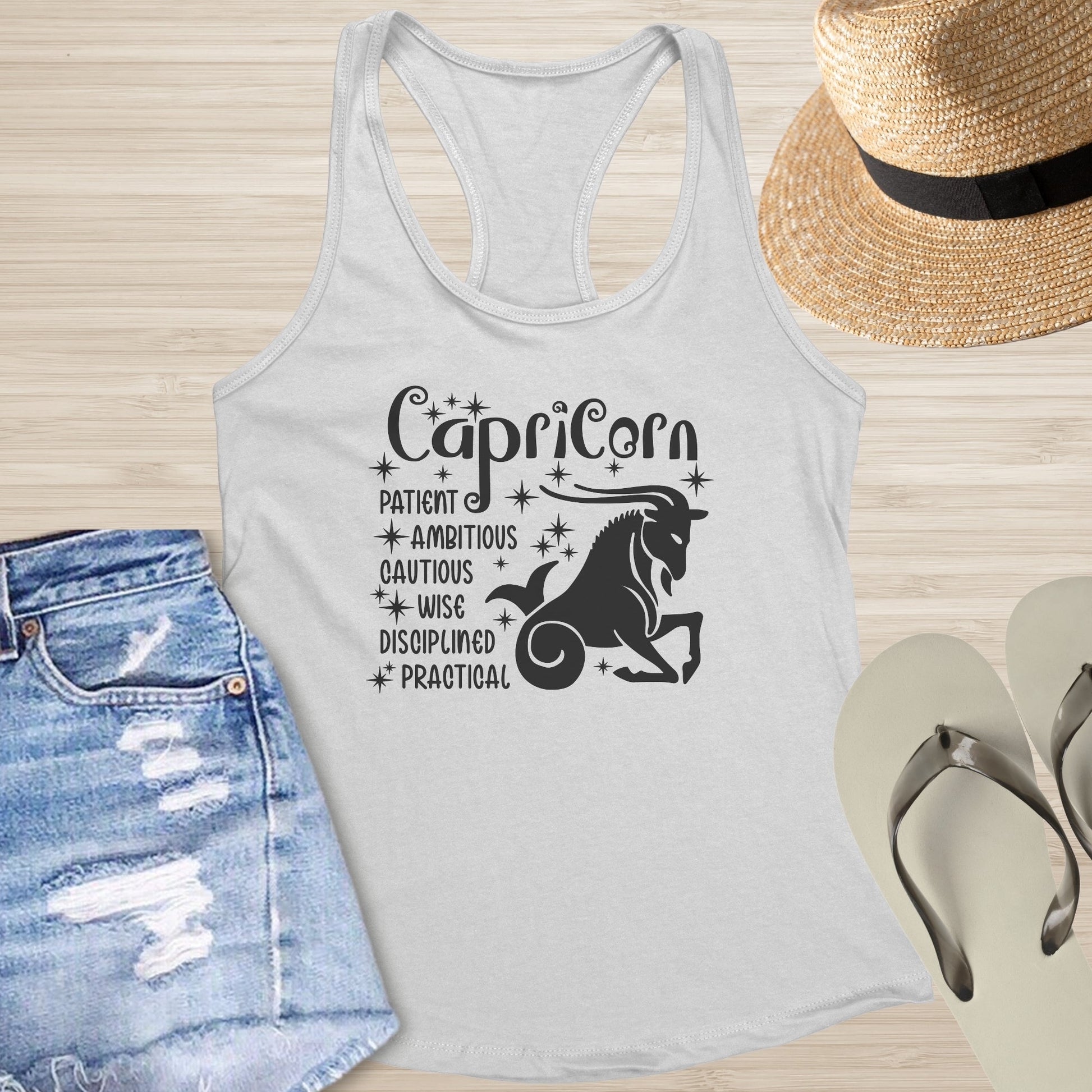 Capricorn Racerback Tank - Grounded Astrology Shirt for Healing & Mental Clarity - MySisterIsASurvivor
