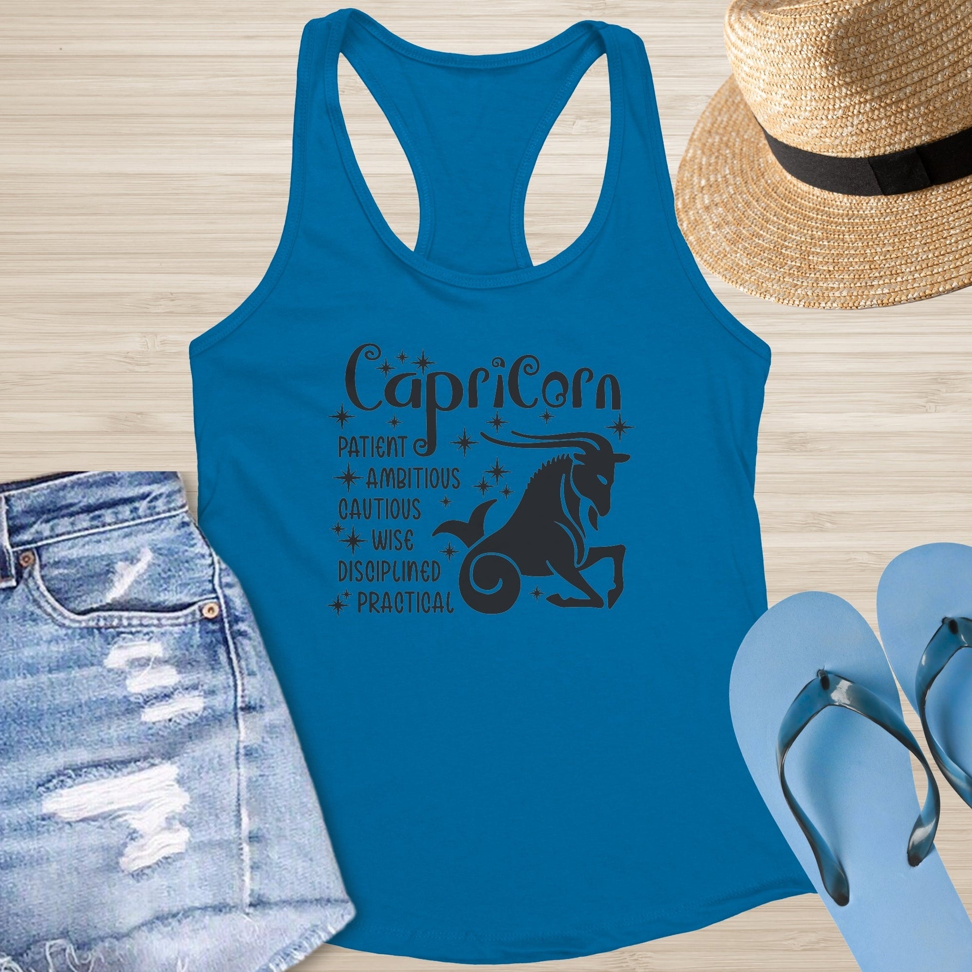 Capricorn Racerback Tank - Grounded Astrology Shirt for Healing & Mental Clarity - MySisterIsASurvivor