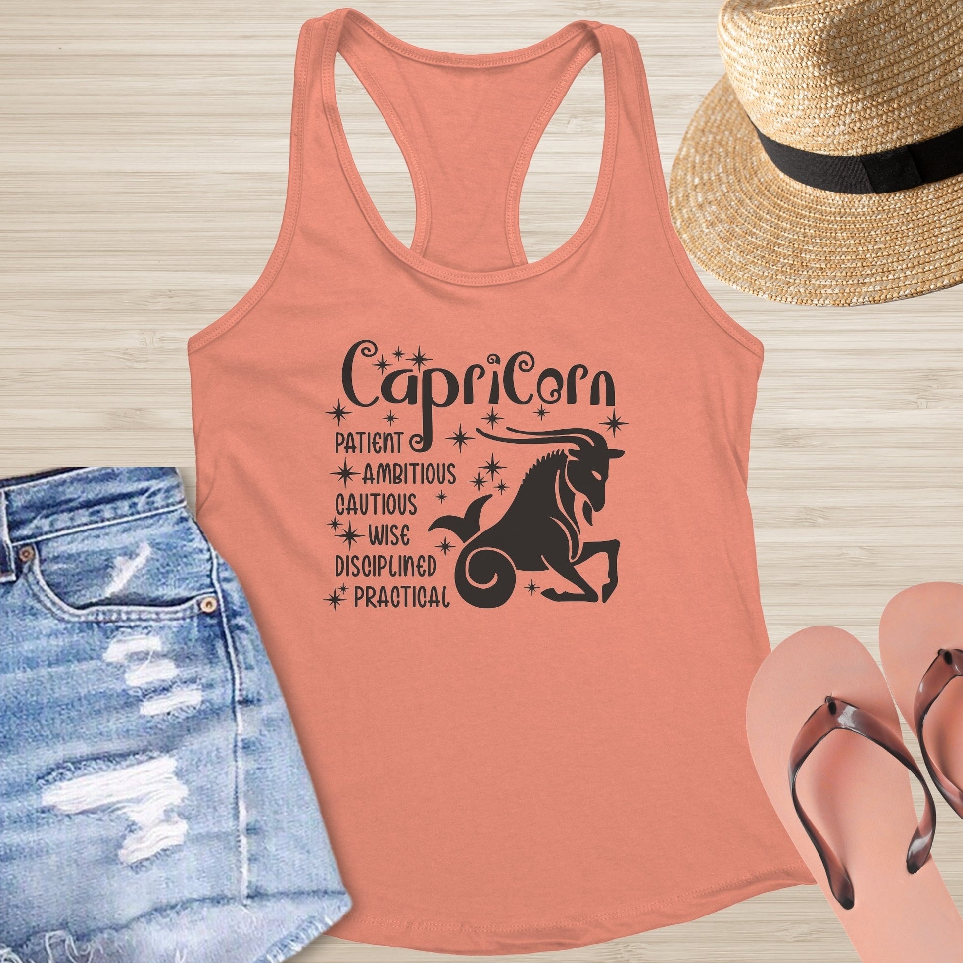 Capricorn Racerback Tank - Grounded Astrology Shirt for Healing & Mental Clarity - MySisterIsASurvivor