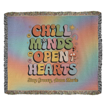 Chill Minds Open Hearts Personalized Blanket - Retro Mental Health Self - Care Throw - MySisterIsASurvivor