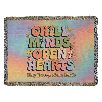 Chill Minds Open Hearts Personalized Blanket - Retro Mental Health Self - Care Throw - MySisterIsASurvivor