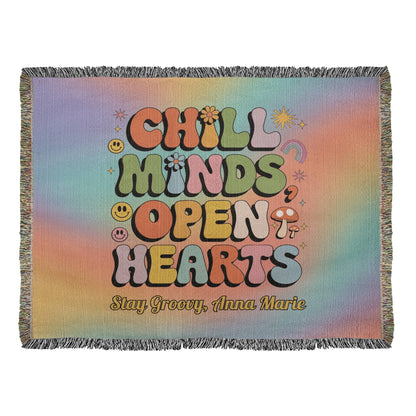 Chill Minds Open Hearts Personalized Blanket - Retro Mental Health Self - Care Throw - MySisterIsASurvivor