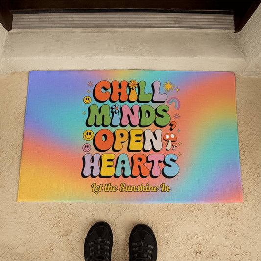 Chill Minds Open Hearts Personalized Welcome Mat - 21"x34" 70s Mental Wellness Rug - MySisterIsASurvivor