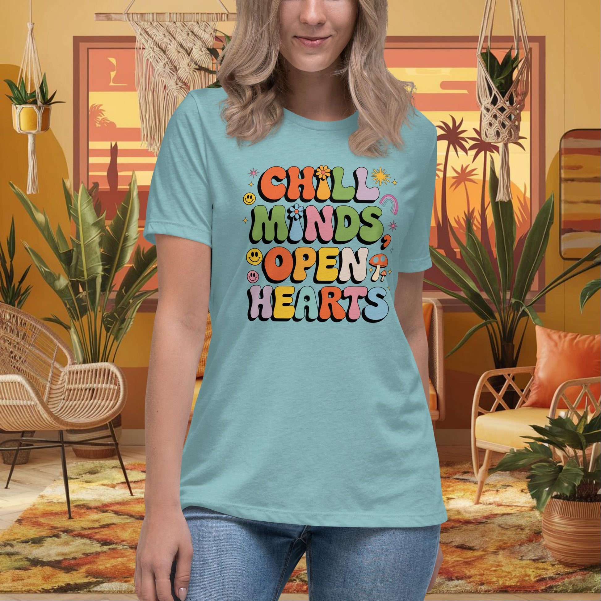 Chill Minds Open Hearts Women's Relaxed T-Shirt - Positive Vibes & Mental Health Shirt - MySisterIsASurvivor