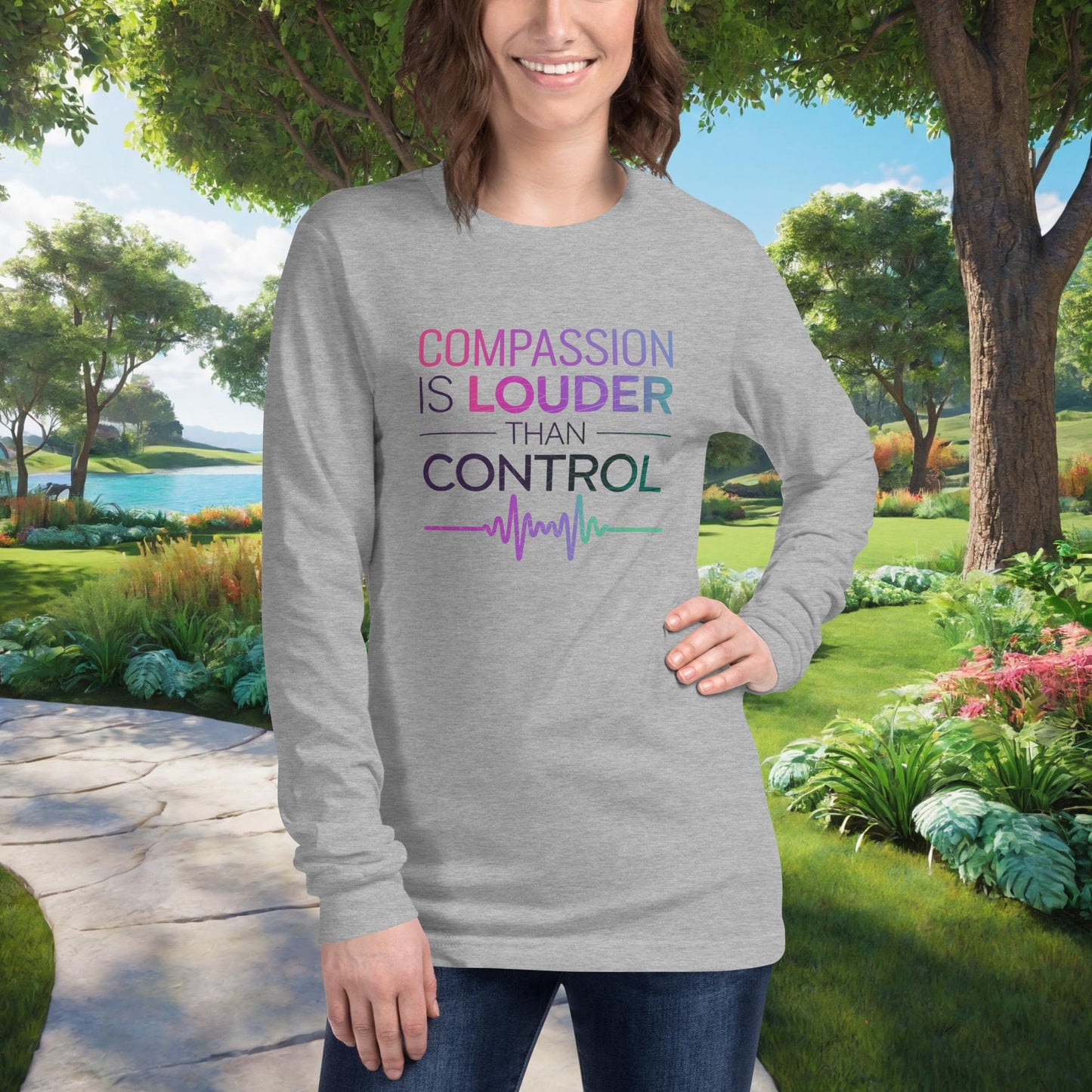 Compassion Is Louder Than Control Unisex Long Sleeve T-Shirt, Personalized Mental Health Awareness Shirt for Advocacy & Healing - MySisterIsASurvivor