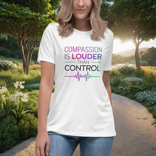 Compassion Is Louder Than Control Women's Relaxed T-Shirt, Personalized Mental Health & Trauma Recovery Support Shirt - MySisterIsASurvivor