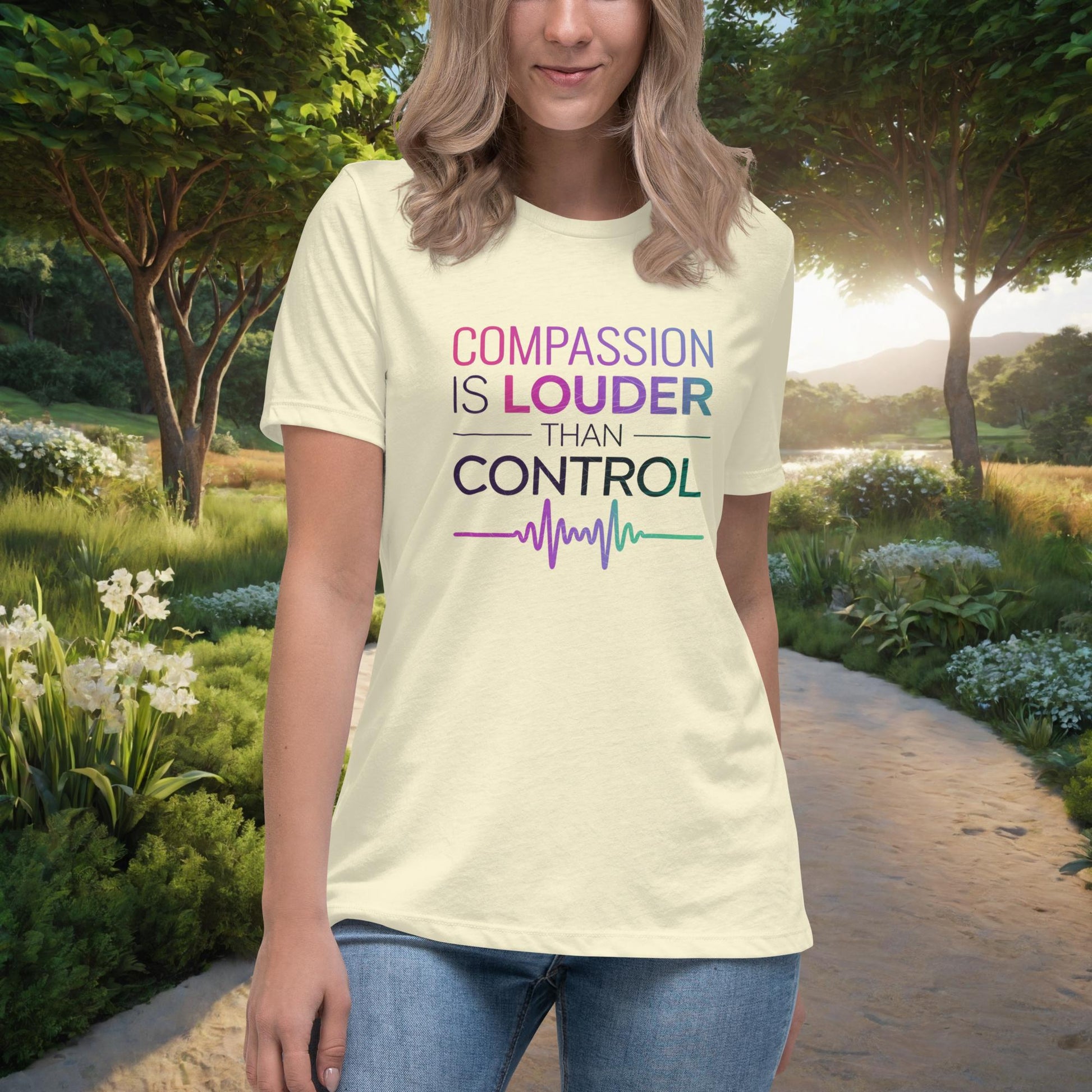 Compassion Is Louder Than Control Women's Relaxed T-Shirt, Personalized Mental Health & Trauma Recovery Support Shirt - MySisterIsASurvivor