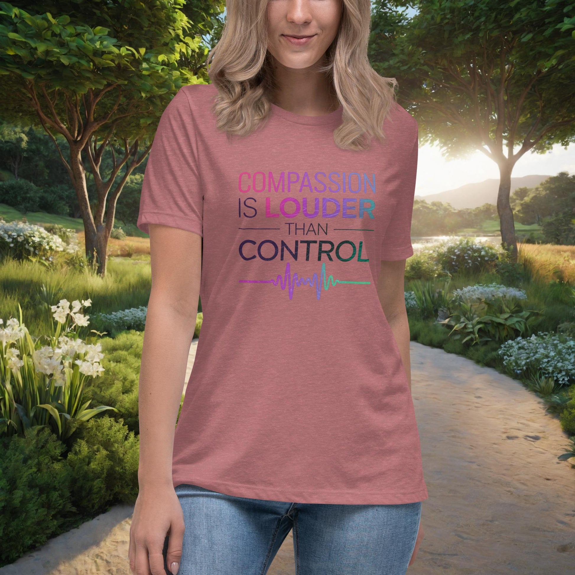 Compassion Is Louder Than Control Women's Relaxed T-Shirt, Personalized Mental Health & Trauma Recovery Support Shirt - MySisterIsASurvivor
