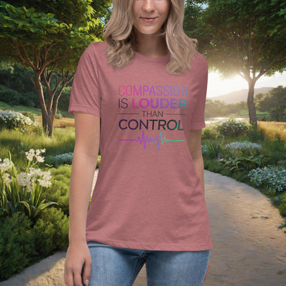 Compassion Is Louder Than Control Women's Relaxed T-Shirt, Personalized Mental Health & Trauma Recovery Support Shirt - MySisterIsASurvivor