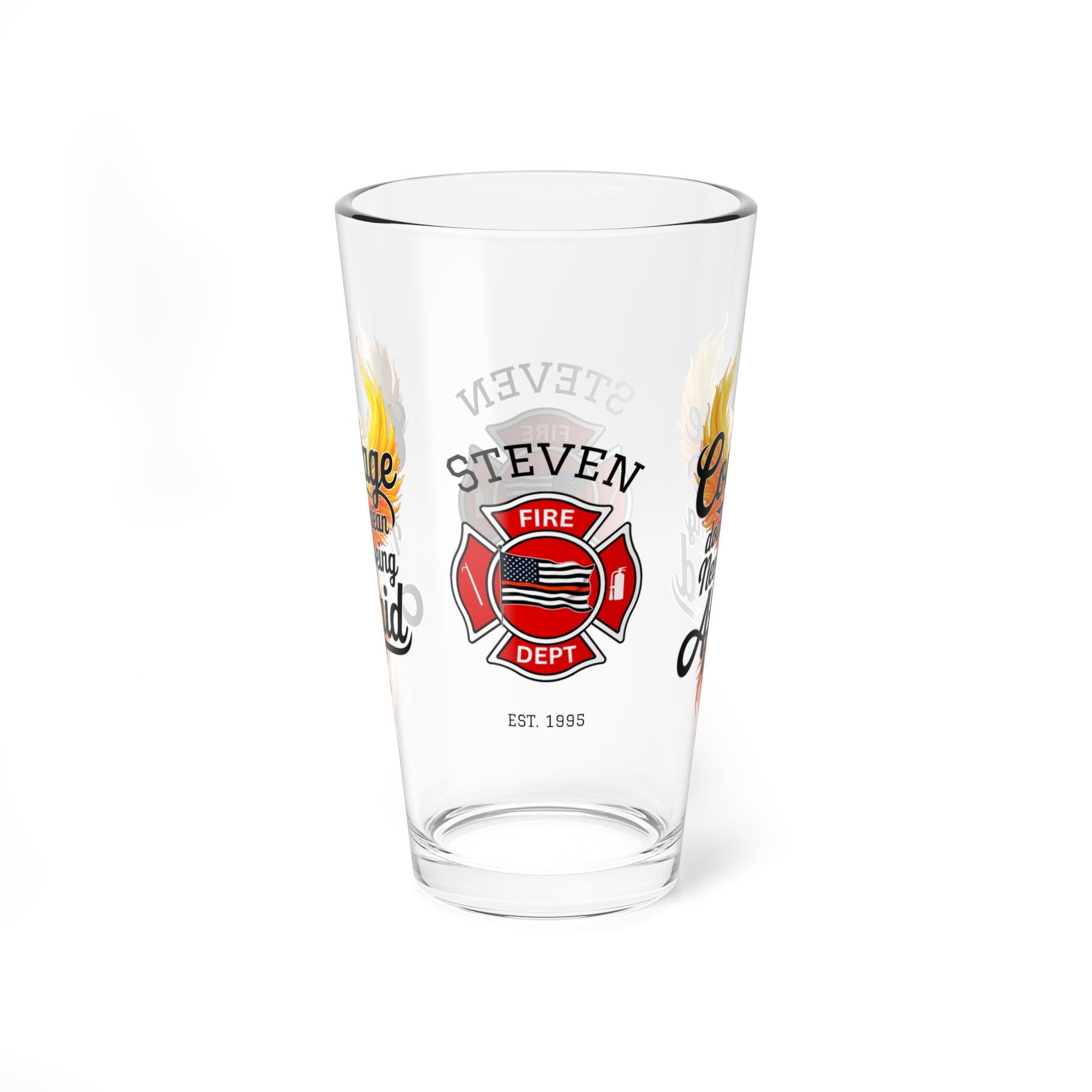 Courage doesn’t mean no fear – firefighter mental health pint glass for emotional strength and resilience. - MySisterIsASurvivor