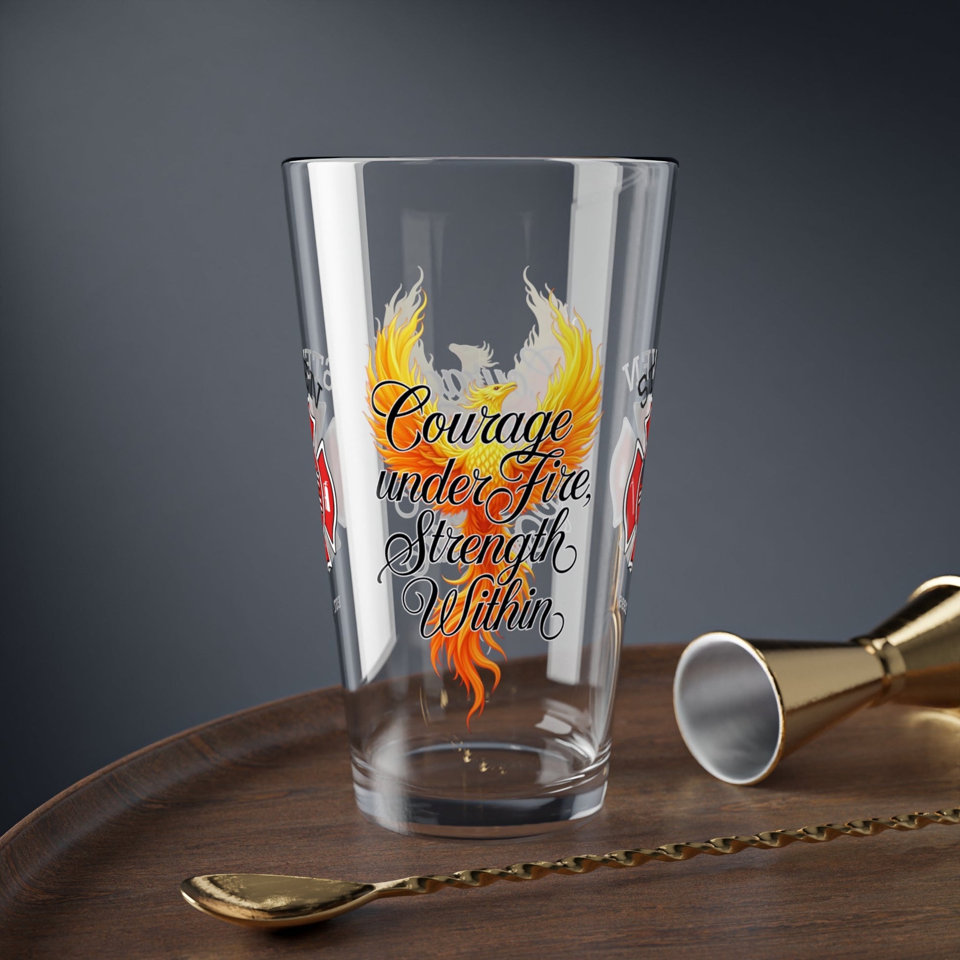 Courage Under Fire, Strength Within – firefighter pint glass supporting self-care and emotional wellness. - MySisterIsASurvivor