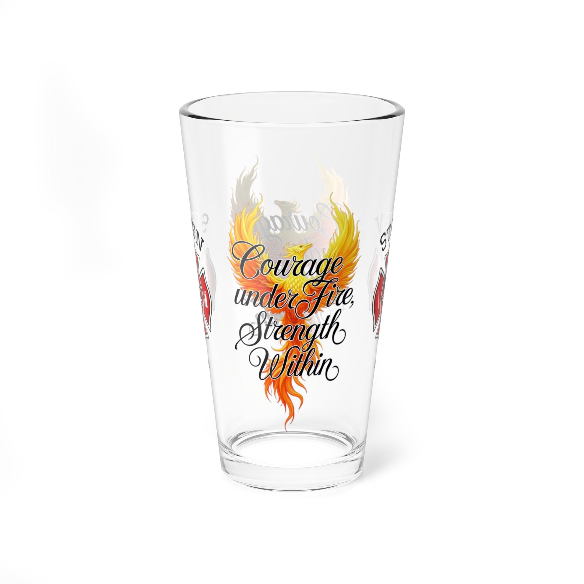 Courage Under Fire, Strength Within – firefighter pint glass supporting self-care and emotional wellness. - MySisterIsASurvivor