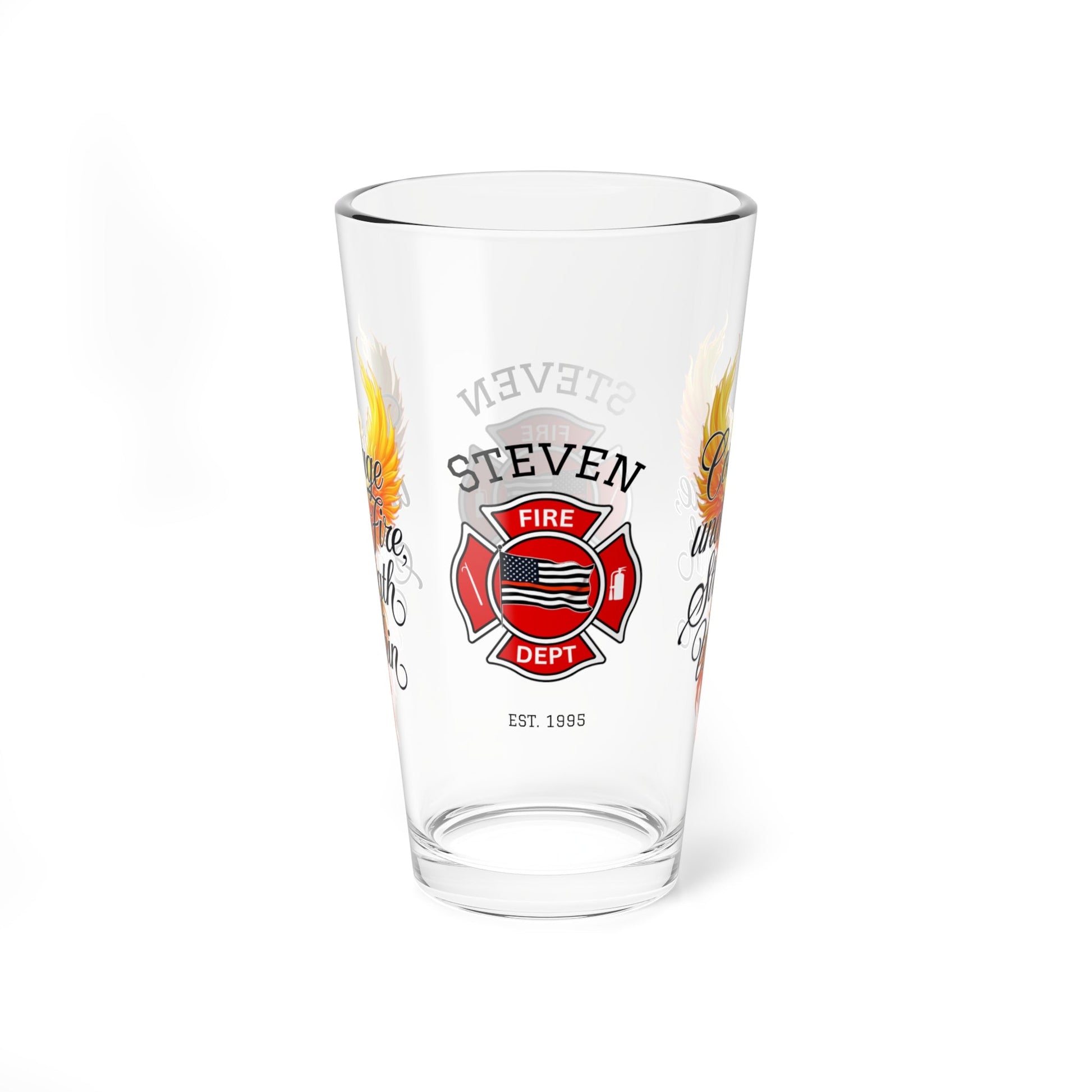 Courage Under Fire, Strength Within – firefighter pint glass supporting self-care and emotional wellness. - MySisterIsASurvivor