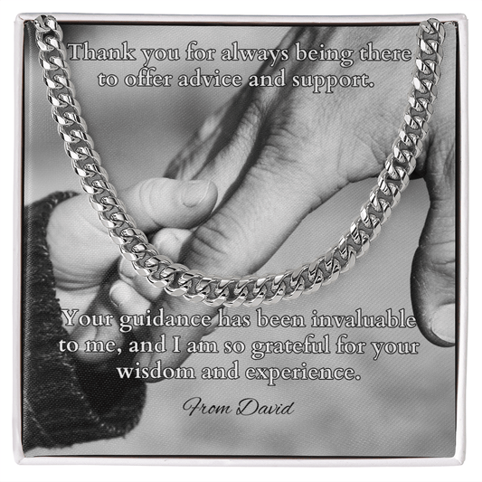 Cuban link chain gift with message card saying “Thank You For Always Being There” – gift for dad or father figure