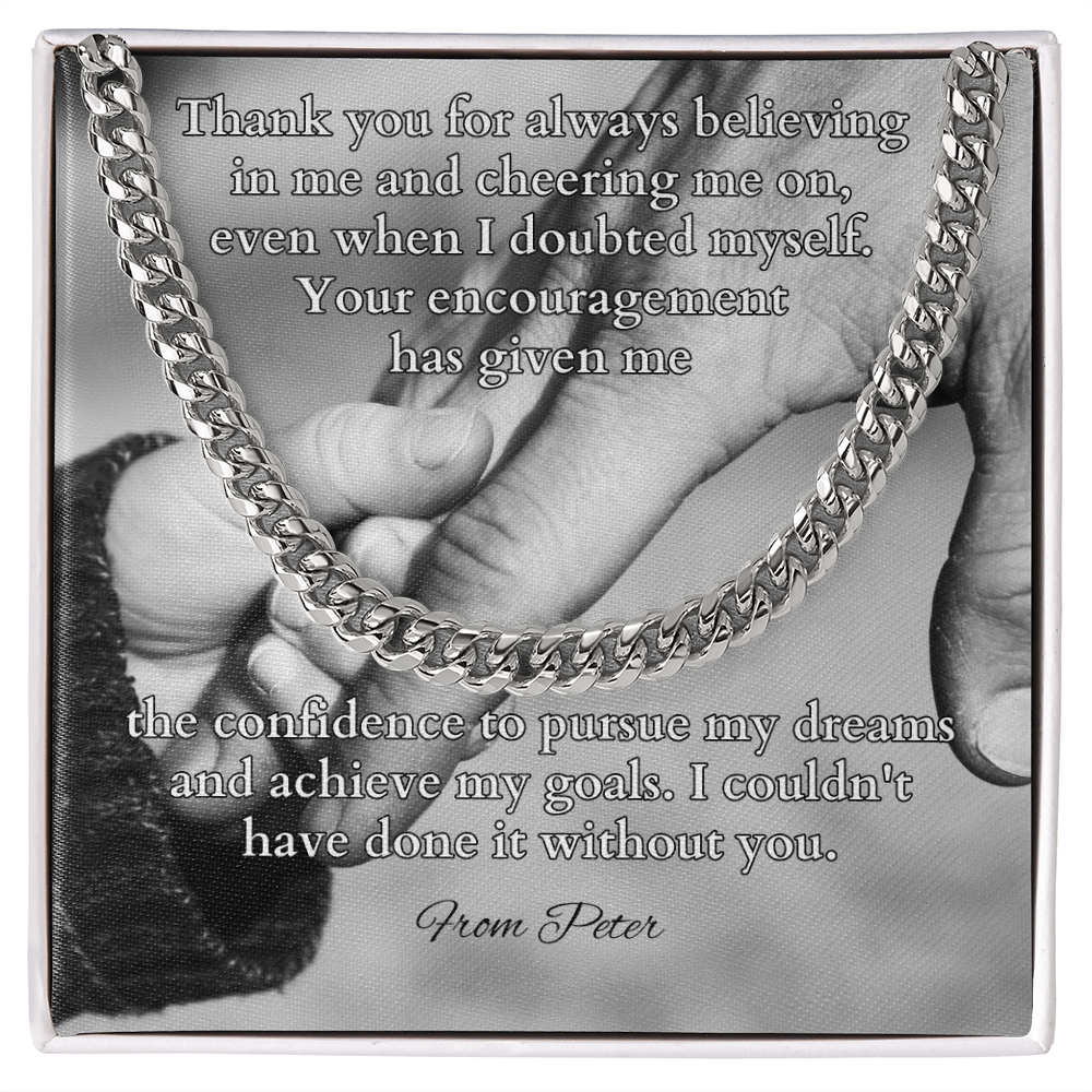 Cuban link chain for dad with message card “Thank You For Always Believing” – father appreciation gift