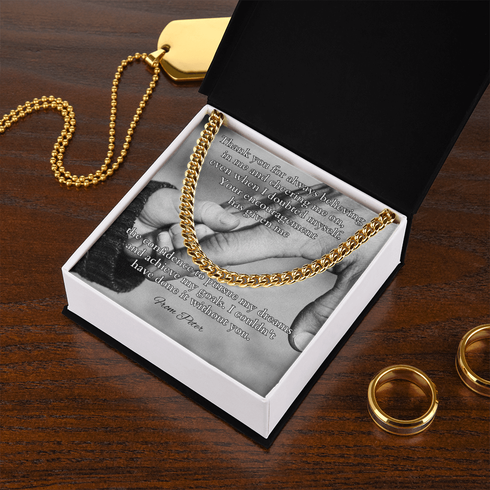 Cuban link chain for dad with message card “Thank You For Always Believing” – father appreciation gift