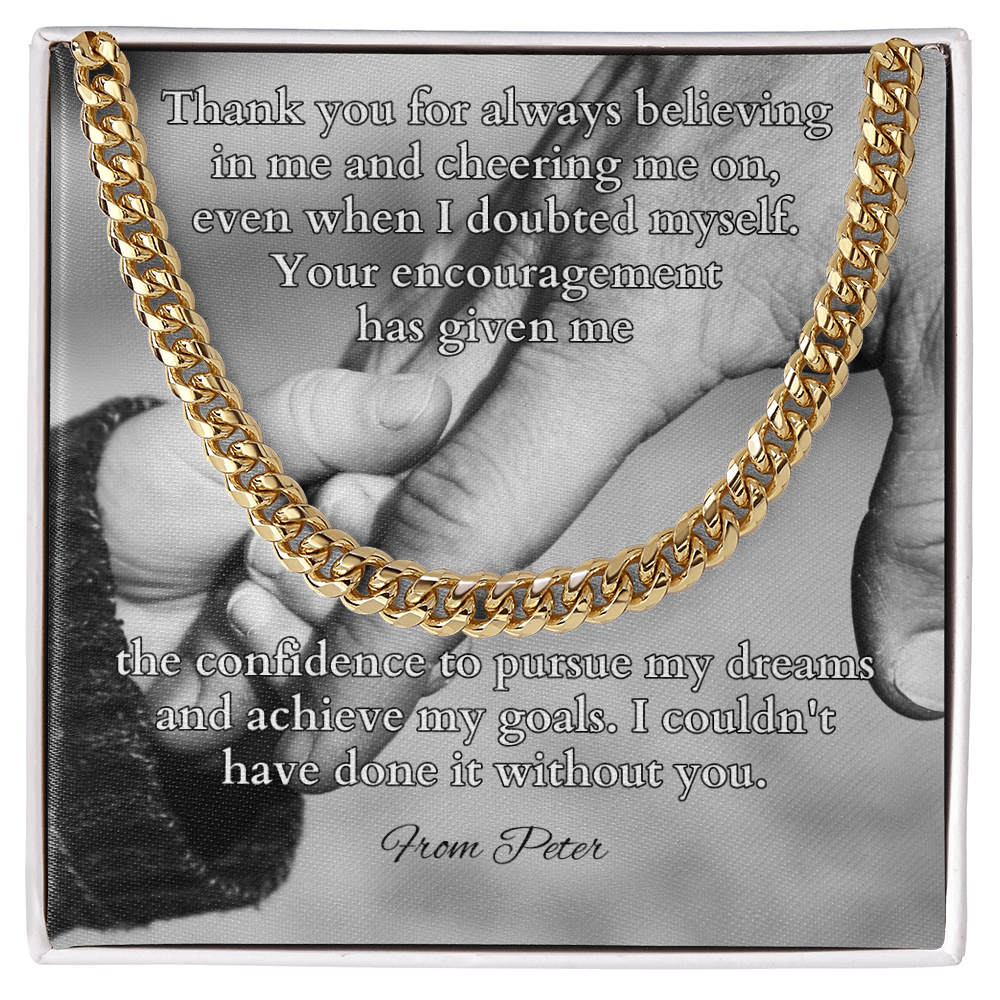 Cuban link chain for dad with message card “Thank You For Always Believing” – father appreciation gift