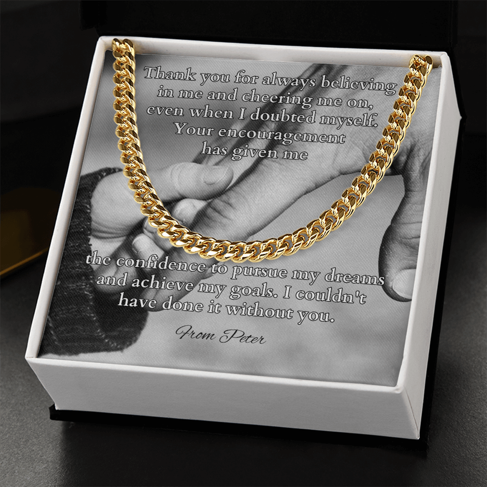 Cuban link chain for dad with message card “Thank You For Always Believing” – father appreciation gift