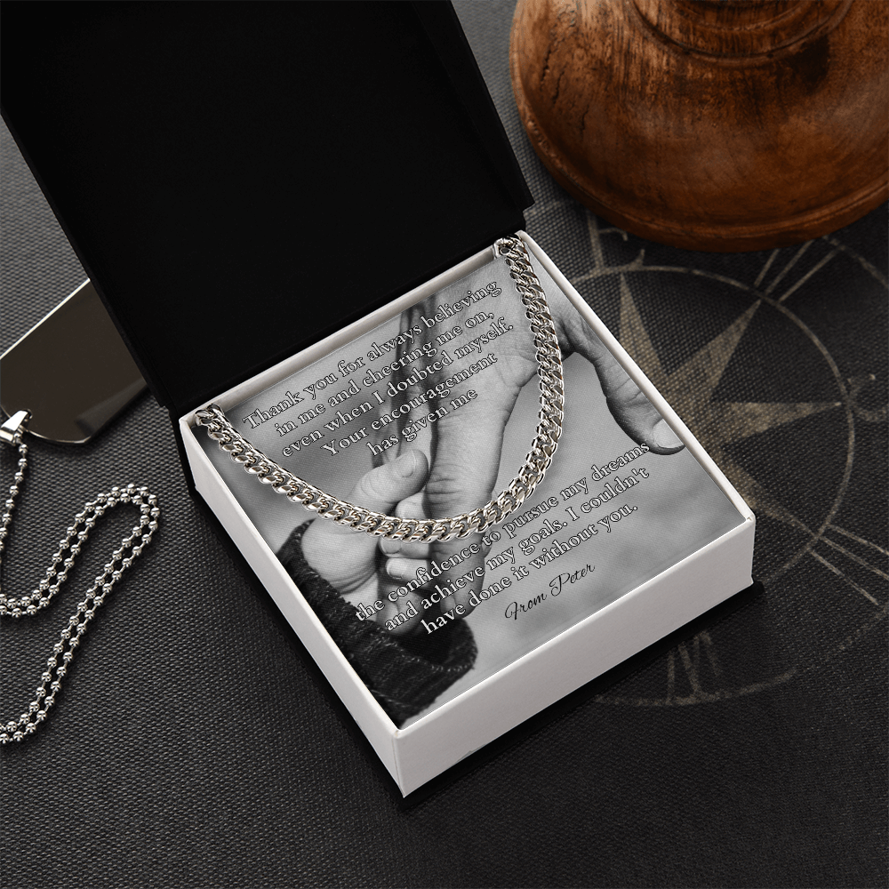 Cuban link chain for dad with message card “Thank You For Always Believing” – father appreciation gift