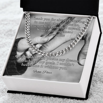 Cuban link chain for dad with message card “Thank You For Always Believing” – father appreciation gift