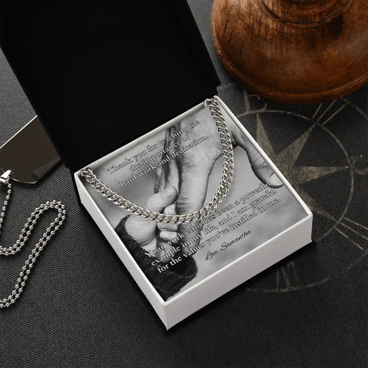 Cuban link chain gift with “Thank You For Teaching Me” message – dad graduation or milestone present