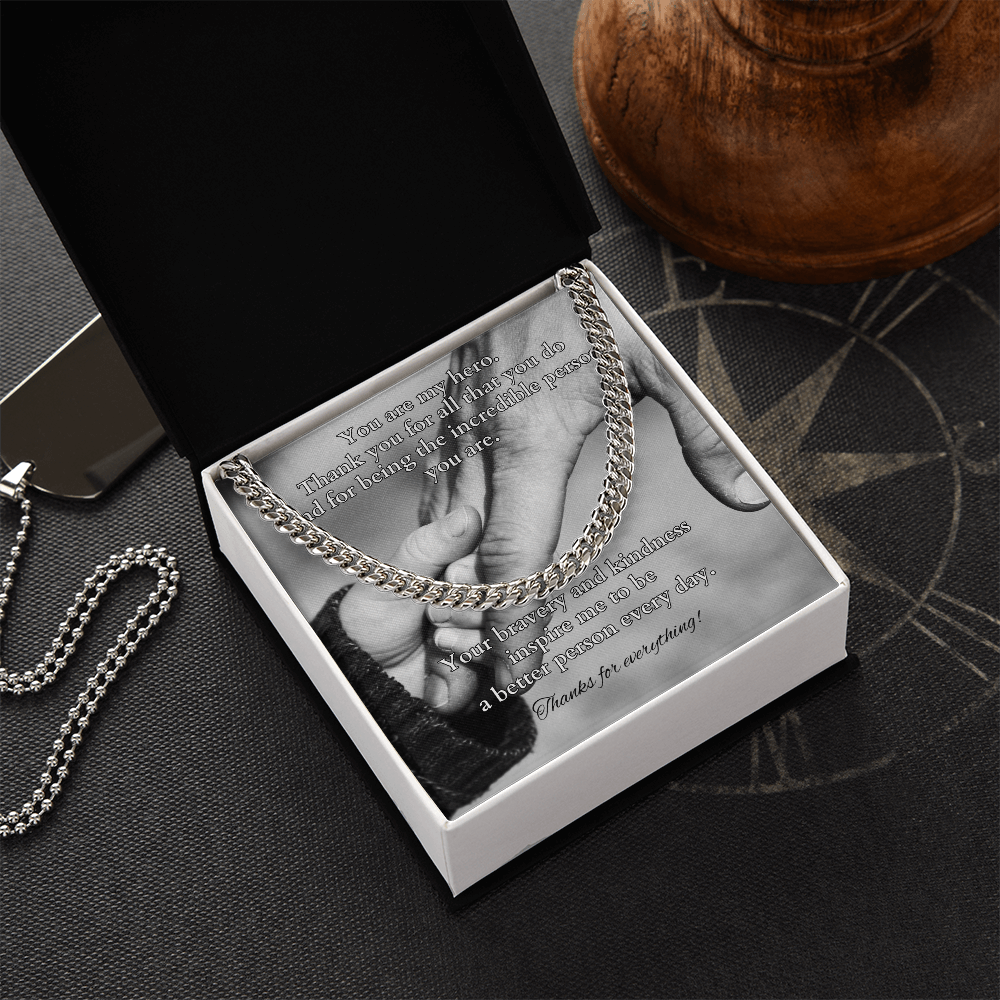 Cuban link chain with message card “You Are My Hero” – hero dad or father figure gift