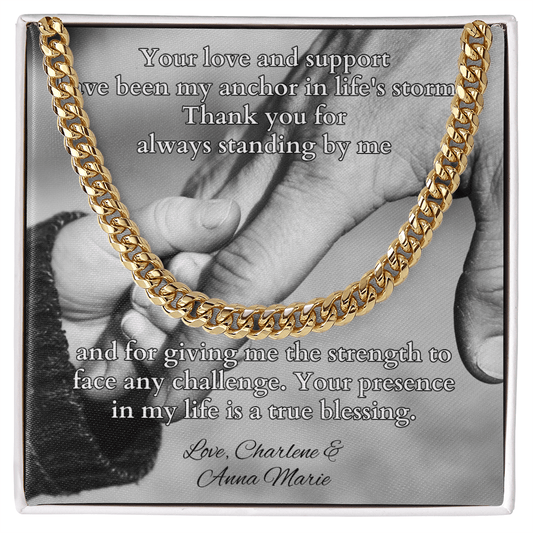 Cuban link chain gift with card “Your Love And Support” – father support appreciation necklace