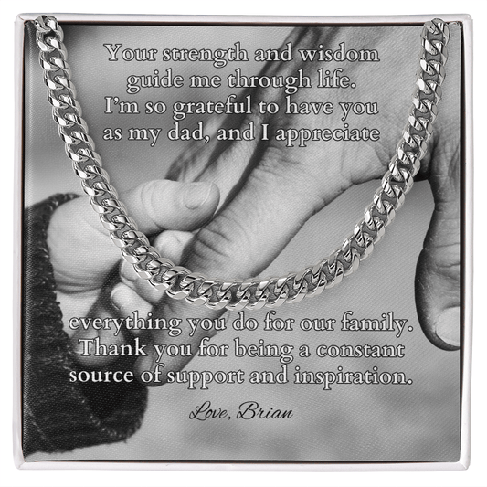 Cuban link chain with “Your Strength And Wisdom” message card – wise and strong dad gift